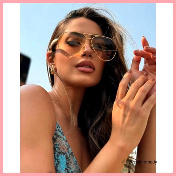 Oversized Metal Aviator Sunglasses with UV Protection, Adjustable Nose Pads main image 4